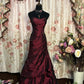 Burgundy Retro Elegant Exquisite Rhinestone Off-the-shoulder Sleeveless Floor-length Satin Floor-length Ball Gown Evening Dress gh4210
