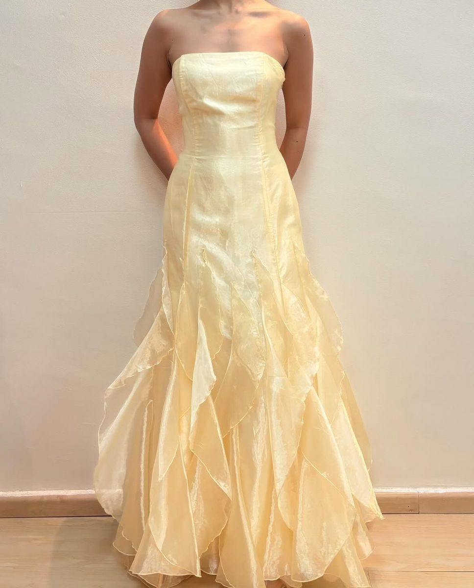 Girlhomeshops – Gelbes, modisches, langes Tüll-Ballkleid, Abschlusskleid, gh5526