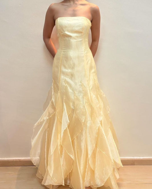 Girlhomeshops – Gelbes, modisches, langes Tüll-Ballkleid, Abschlusskleid, gh5526