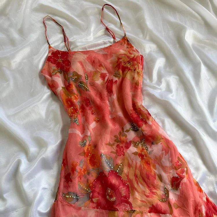 Robe de soirée longue en mousseline de soie, élégante et orange, motif floral, gh4236