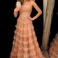 Pink Halter Tulle Fashion Elegant A-Line Tulle Long Ball Gown Evening Dress Party Dress gh3107