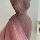 Pink Shiny Gorgeous Fantasy Long Beaded Tulle Ball Gown Evening Dress gh3129