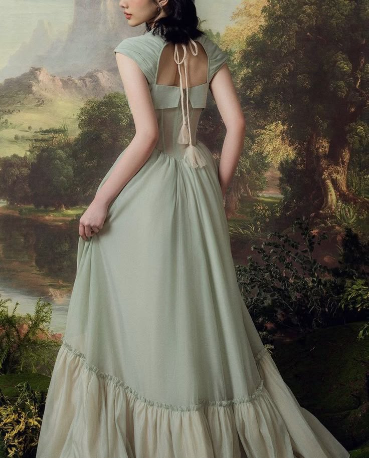 Robe de soirée longue en mousseline de soie et tulle, élégante, style rétro vert, col en cœur, pour demoiselle d'honneur, gh4082
