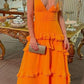 Orange Elegant Sexy V-neck Spaghetti Straps Long Chiffon Ruffles Ball Gown Evening Dress Party Dress gh3321
