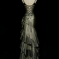 Robe de soirée longue élégante en dentelle à volants, style vintage, vert/champagne, gh3444