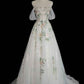 Robe de soirée longue en tulle à manches courtes et à fleurs exquises, robe de bal blanche, robe de soirée, robe de fête gh3524