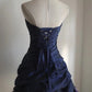 Dark blue irregular pleated short satin homecoming dress a-line princess dress birthday dress gh4376