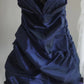 Dark blue irregular pleated short satin homecoming dress a-line princess dress birthday dress gh4376