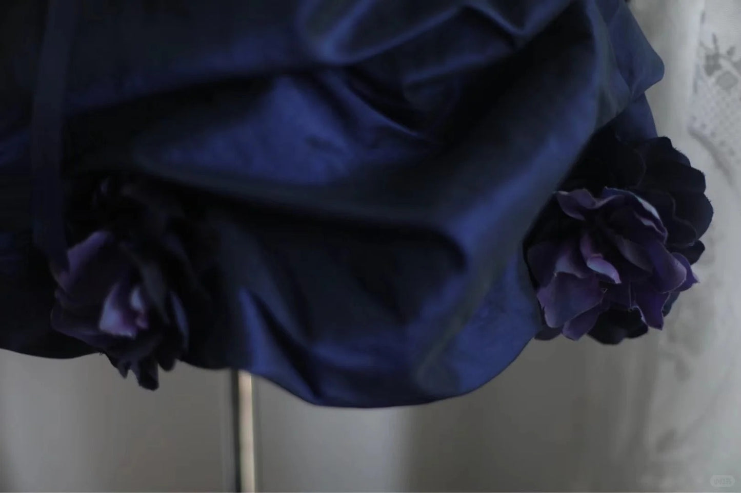 Dark blue irregular pleated short satin homecoming dress a-line princess dress birthday dress gh4376