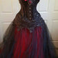 Black Red Floral Vintage Long Tulle Ball Gown Evening Dress gh4323