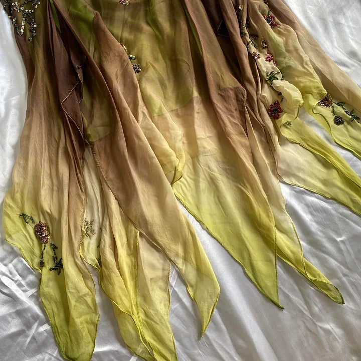 Robe de soirée longue en mousseline de soie à perles exquise dégradé de mode verte gh3512