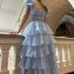 girlhomeshops-Rosa und blau süßes langes Chiffon-Ballkleid mit mehreren Lagen gh5784