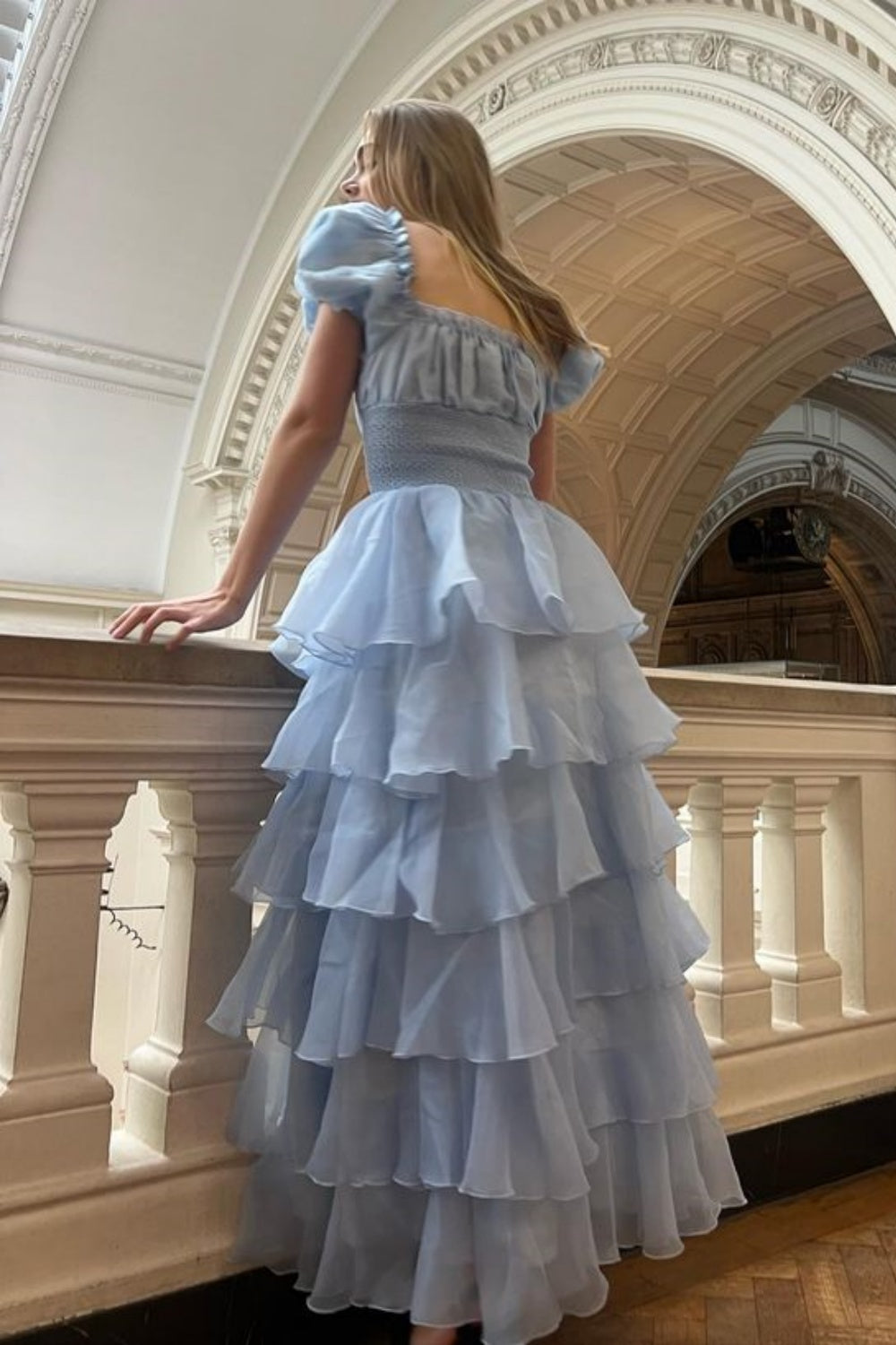 girlhomeshops-Rosa und blau süßes langes Chiffon-Ballkleid mit mehreren Lagen gh5784