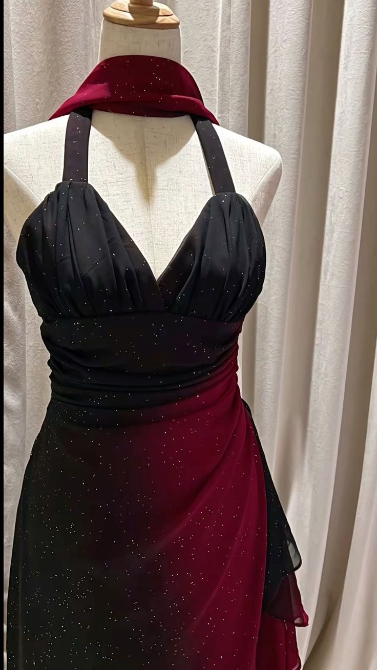 Black red fashion gradient shiny long chiffon prom dress evening dress party dress gh4881