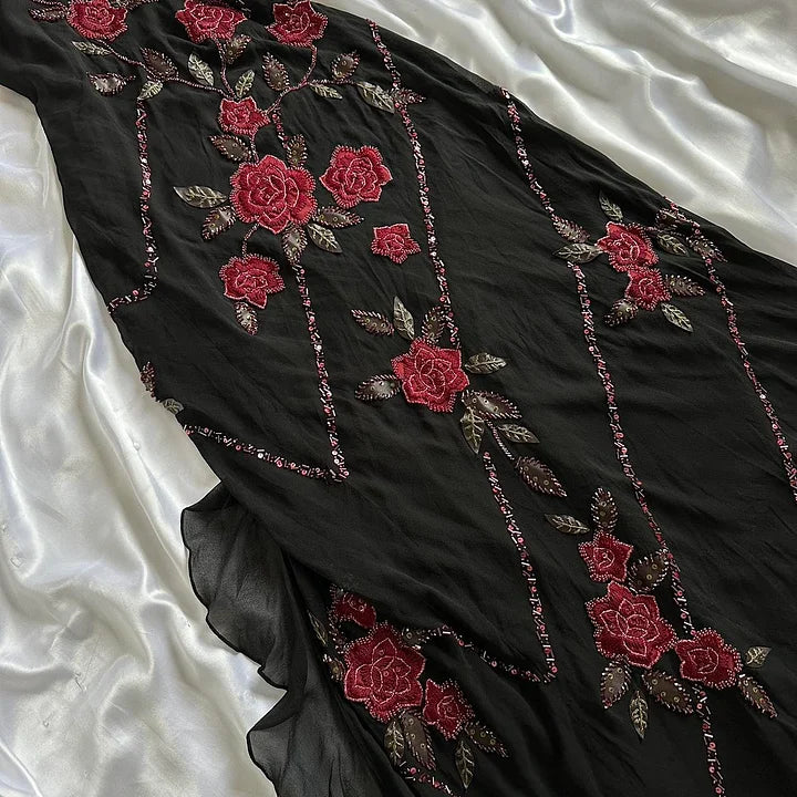 Wunderschönes, enges, trägerloses, exquisites, langes Ballkleid-Abendkleid aus Tüll mit roten Rosen und Perlen gh3157