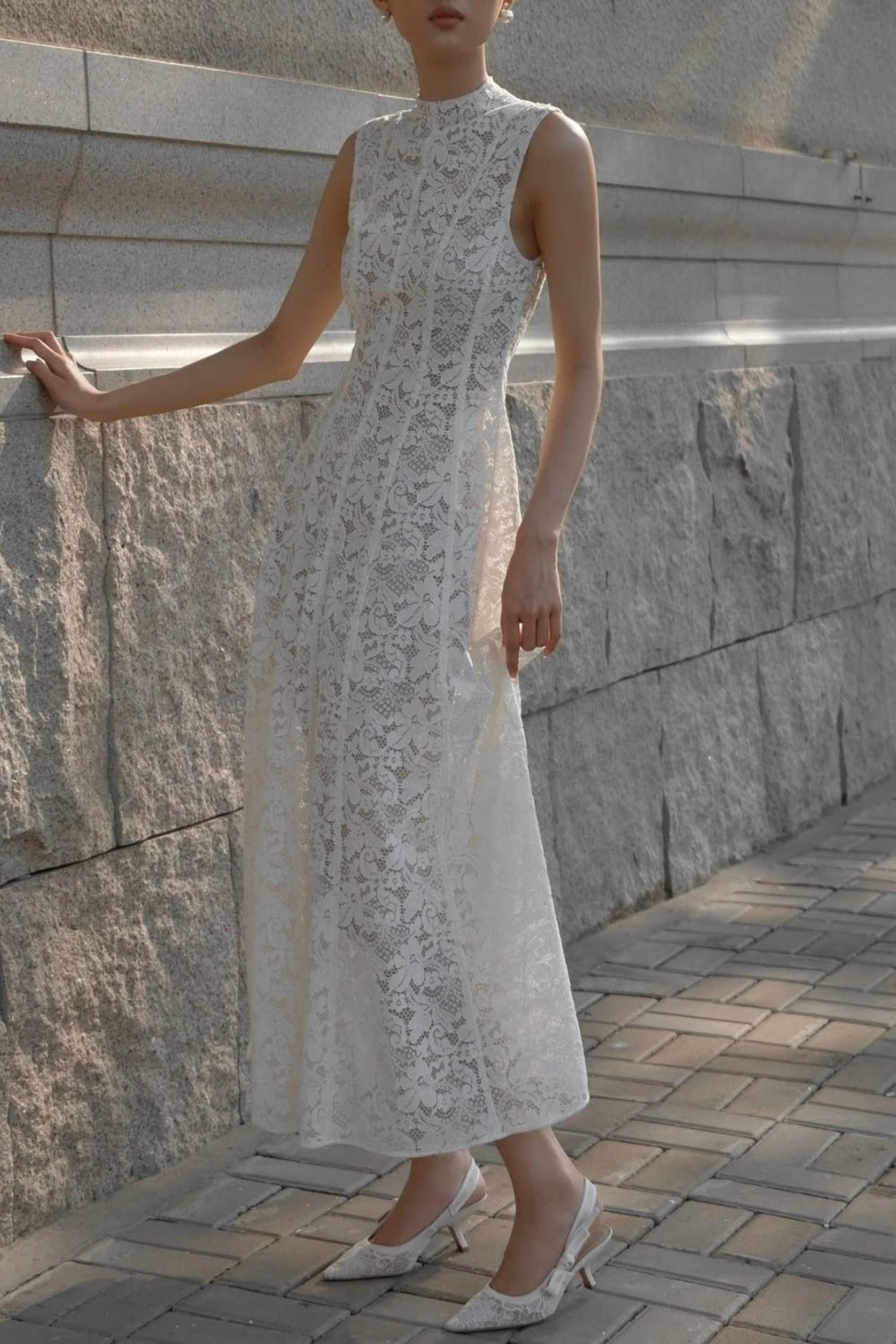 girlhomeshops-Weißes, exquisites, langes, schmales Ballkleid aus Spitze, gh5931