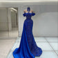 Robe de soirée longue en satin bleu de luxe, magnifique, exquise, perles, élégante, robe de bal, robe de soirée gh3418