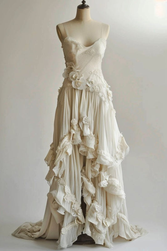 girlhomeshops-Hochzeitskleid Nude 3D Floral Tüll Ärmelloses Bodenlanges Vintage-Kleid Gh6339