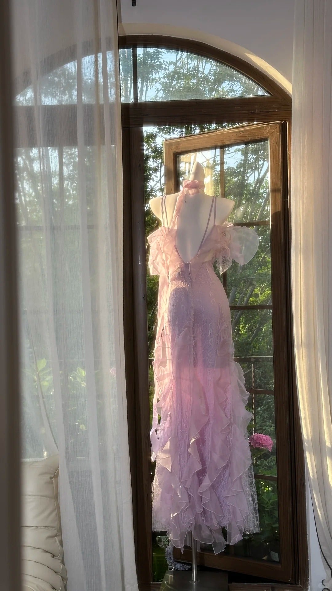Robe de soirée longue en mousseline de soie, élégante, en dentelle romantique lilas, robe de soirée, robe de soirée, gh4613