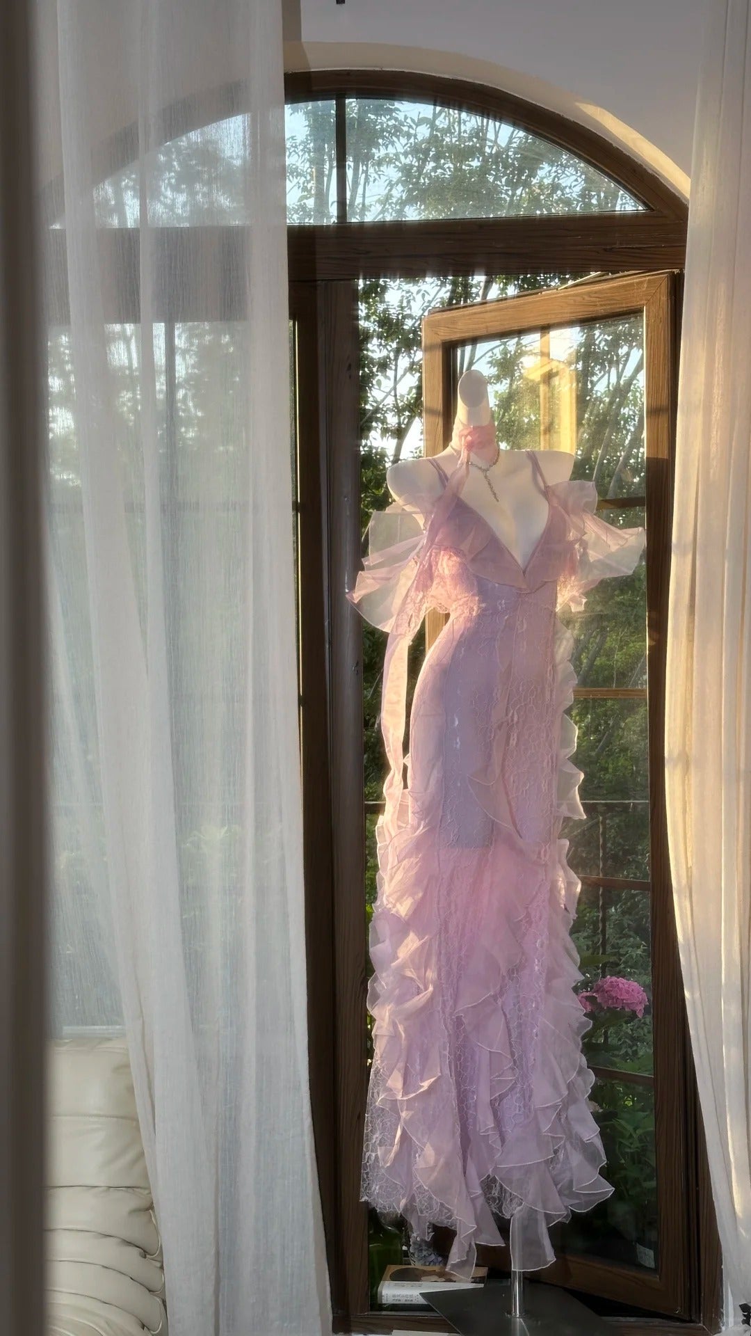 Robe de soirée longue en mousseline de soie, élégante, en dentelle romantique lilas, robe de soirée, robe de soirée, gh4613