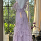 Robe de soirée longue en mousseline de soie, élégante, en dentelle romantique lilas, robe de soirée, robe de soirée, gh4613
