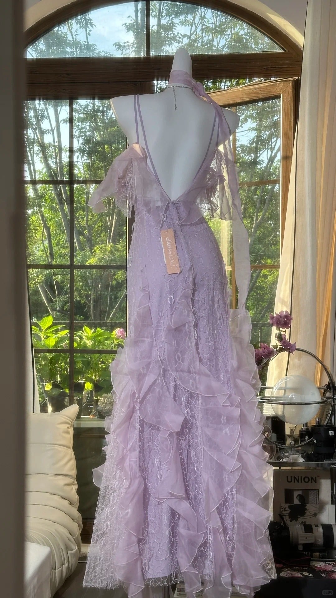 Robe de soirée longue en mousseline de soie, élégante, en dentelle romantique lilas, robe de soirée, robe de soirée, gh4613