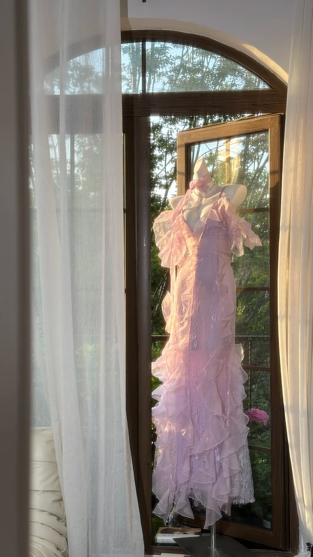 Robe de soirée longue en mousseline de soie, élégante, en dentelle romantique lilas, robe de soirée, robe de soirée, gh4613