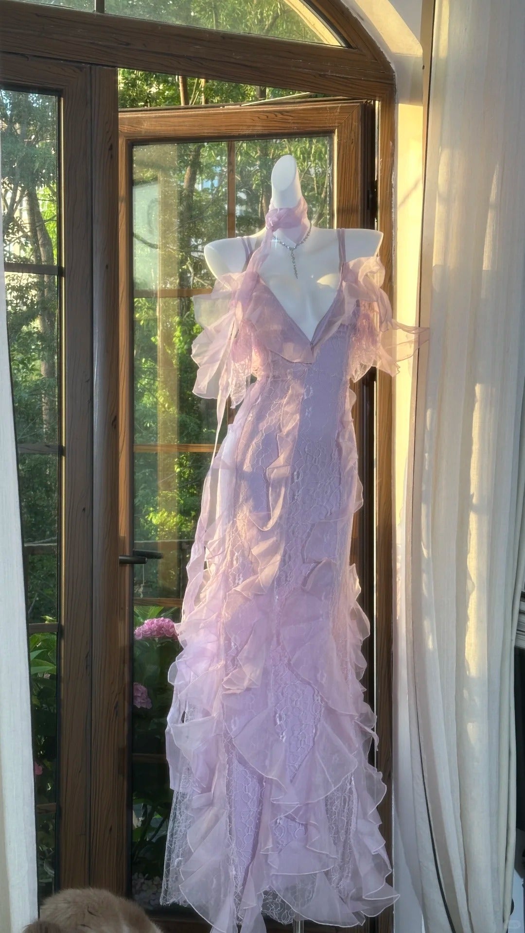 Robe de soirée longue en mousseline de soie, élégante, en dentelle romantique lilas, robe de soirée, robe de soirée, gh4613