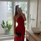 Red suspenders stylish slim elegant long satin ball gown evening dress gh3105