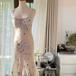 Ivory White Vintage Gorgeous Shiny Fashion Elegant Exquisite Floral Beading Long Chiffon Backless Fairy Ball Gown Evening Dress Birthday/Wedding Guest/Holiday Party Dress Prom Dress Valentine's Day Date Dress gh4035