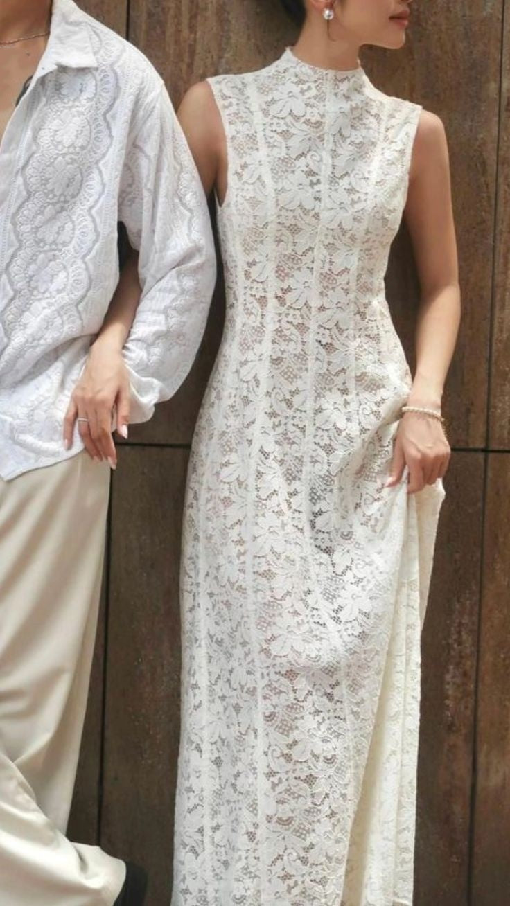 girlhomeshops-Weißes, exquisites, langes, schmales Ballkleid aus Spitze, gh5931