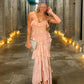 Pink Chiffon Ruffles Long Flowing Elegant Evening Dress Wedding Guest Party Dress Holiday Party Dress gh3138