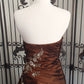 Robe de soirée longue élégante en satin avec appliques vintage marron et superbe gh3313