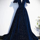 Dark blue/burgundy shiny elegant long velvet ball gown formal evening dress gh3211