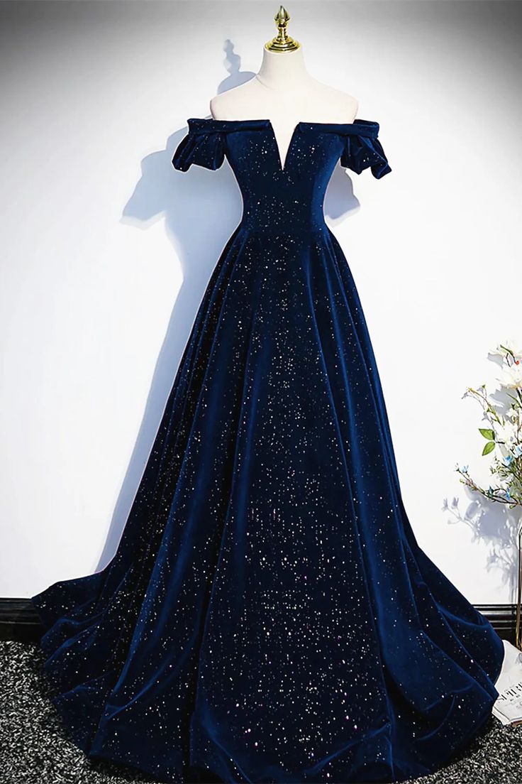 Dark blue/burgundy shiny elegant long velvet ball gown formal evening dress gh3211