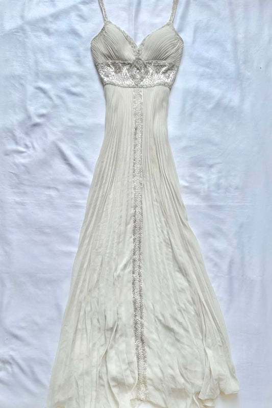 girlhomeshops-Exquisite beaded chiffon vintage white dress prom dress fairy dress gh5793