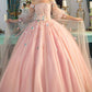 Pink delicate floral applique fairy long sleeves long tulle ball gown evening dress gh2279