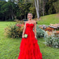 Red sweetheart neck tube top stylish elegant layered tulle long ball gown evening dress gh3081