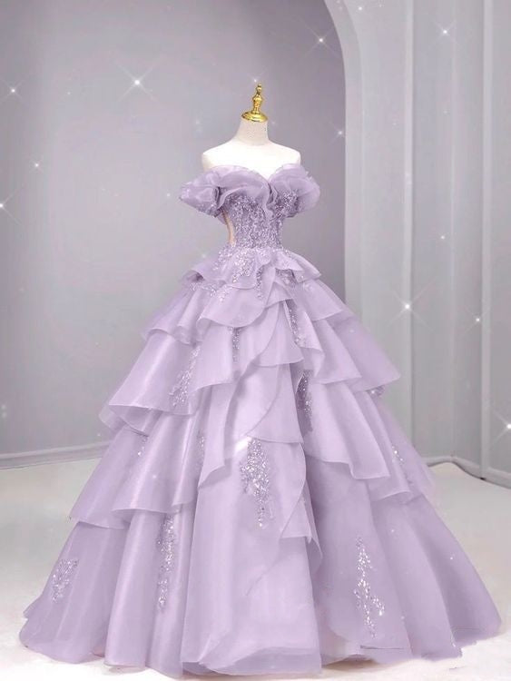 Purple Fairy Gorgeous Elegant Fashion A-Line Off-the-shoulder Long Tulle Ball Gown Evening Dress gh3462