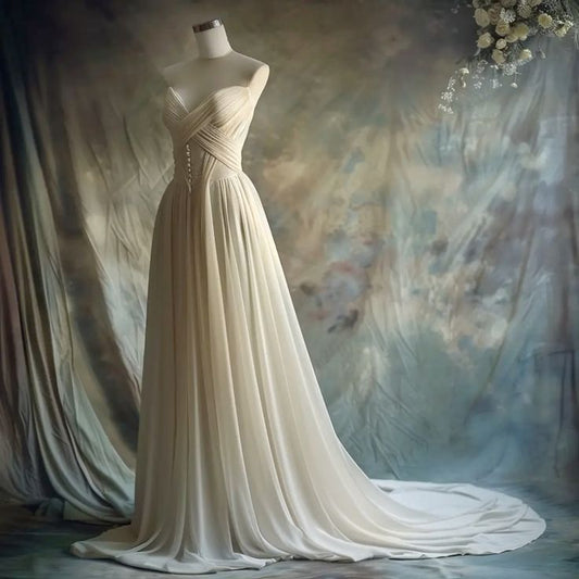 girlhomeshops - Robe de mariée nude en satin, sans bretelles, longue traîne, style vintage GH6335