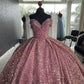 Pink Shiny Sequins Elegant Long Ball Gown Evening Dress Graduation Ball Gown gh3112