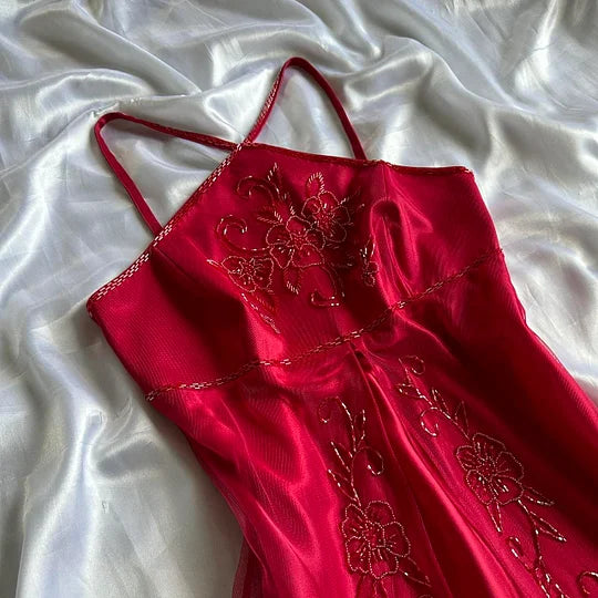 Red shiny exquisite elegant beaded fashion strap long chiffon ball gown, evening dress, party dress gh3516