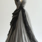 Robe de soirée longue en tulle à col en V et dentelle noire exquise, style rétro gris, robe de mariée gh3398