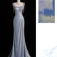 Iridescent Light & Shadow Square Neck Mermaid Evening Gown gh6749