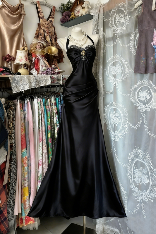 retro elegant long satin Prom dress gh6844