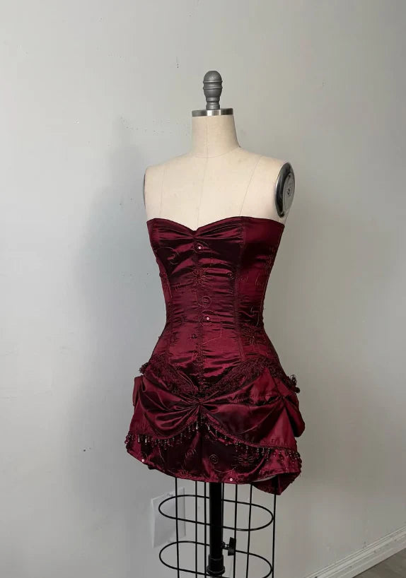 girlhomeshops-Vintage Burgundy corset homecoming dresses tight hoco dresses gh5808
