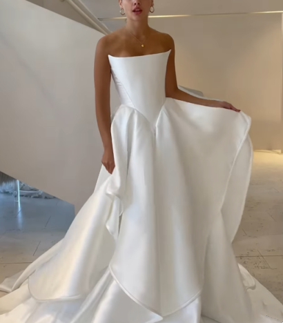 Girlhomeshops - Robe de mariée longue en satin blanc, épaules dénudées, longueur au sol, robe de bal gh5394