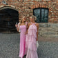 girlhomeshops-Yellow/pink floral suspender long chiffon prom dress bestie dress sister dress friendship dress gh5799