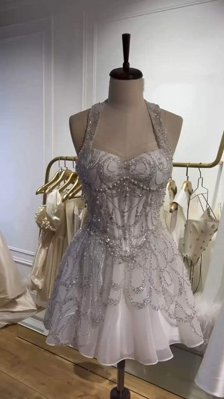 Girlhomeshops-White gorgeous beaded short tulle homecoming dress birthday party dress gh5327