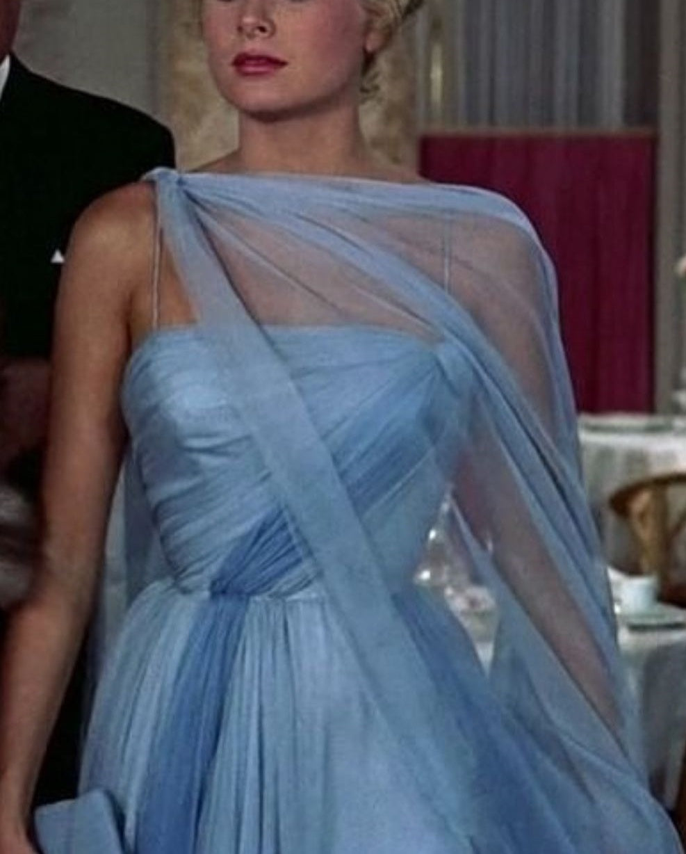 girlhomeshops-(Includes Scarf)Soft Blue Elegant Classic Dress Gradient Dress gh6327